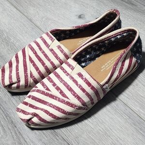 TOMS Classic Alpargata American Flag Canvas Slip On Flats Loafers Womens Size 6